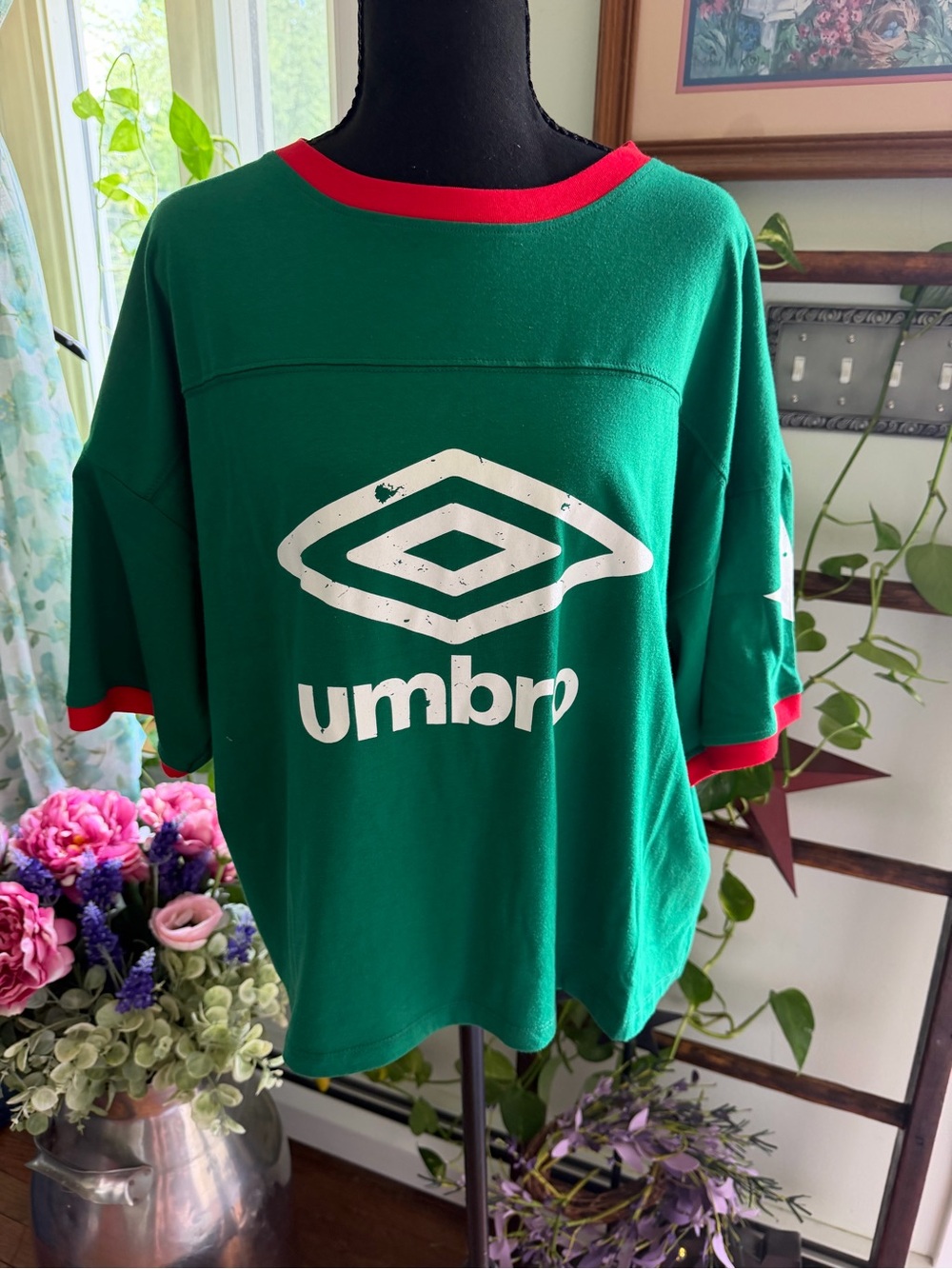 Umbro Green Short Sleeve Jersey with Red Trim